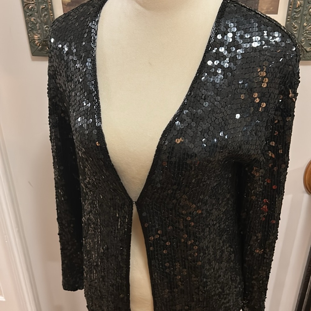 Black Sequin Silk Cardigan